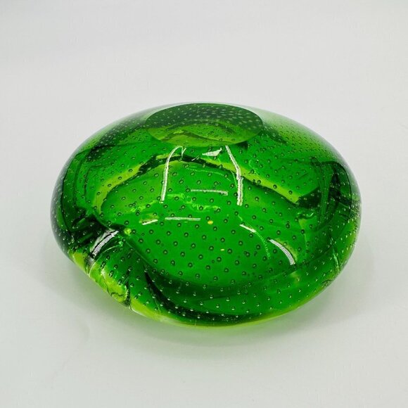 Vintage Green Blown Glass Retro Small Bubble Ashtray Holder - Picture 9 of 9